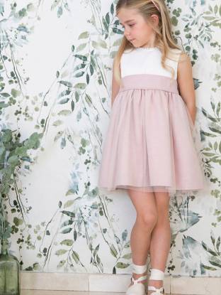 Vestido niña ceremonia rosa con tul | Aiana Larocca