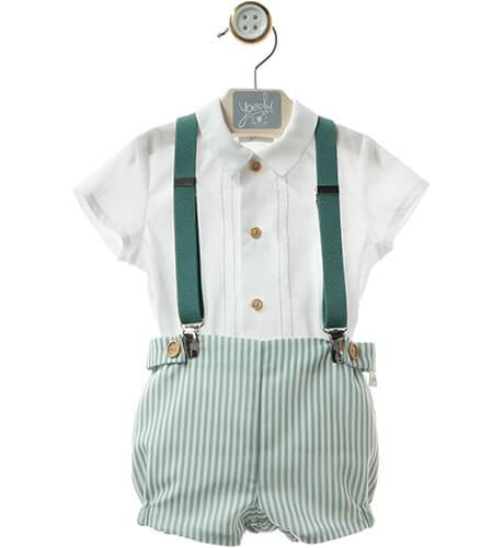 Conjunto niño bombacho tirantes a rayas verdes &amp; camisa de Yoedu | Aiana Larocca