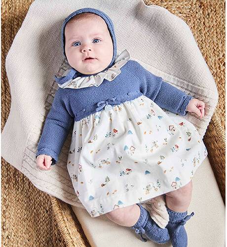 Vestido bebé punto azul &amp; estampado garden de Martin Aranda | Aiana Larocca