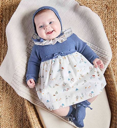 Vestido bebé punto azul &amp; estampado garden de Martin Aranda | Aiana Larocca