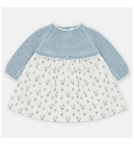 Vestido niña punto azul &amp; estampado arbolitos de Martin Aranda | Aiana Larocca