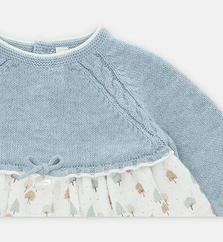 Vestido niña punto azul &amp; estampado arbolitos de Martin Aranda | Aiana Larocca