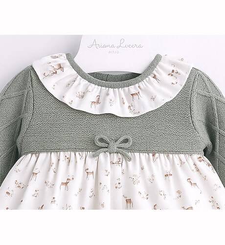 Vestido niña punto VERDE &amp; estampado animalitos de Martin Aranda | Aiana Larocca