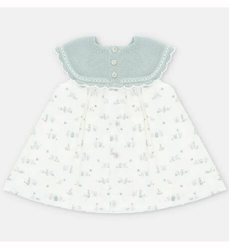 Vestido niña plumeti conejitos &amp; punto VERDE bordado de Martin Aranda | Aiana Larocca