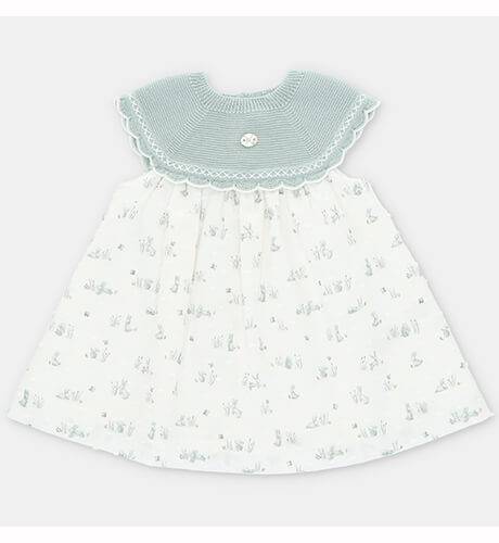 Vestido niña plumeti conejitos &amp; punto VERDE bordado de Martin Aranda | Aiana Larocca