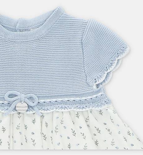 Vestido niña combinado punto azul  bordado de Martin Aranda | Aiana Larocca