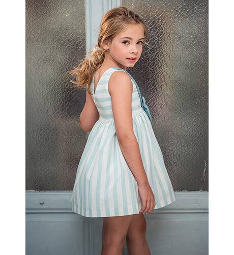 Vestido niña Madison a rayas verdes &amp; lazo bordado de Yoedu | Aiana Larocca