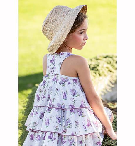 Vestido niña flores lilas &amp; volantes de Yoedu | Aiana Larocca