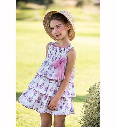 Vestido niña flores lilas &amp; volantes de Yoedu | Aiana Larocca