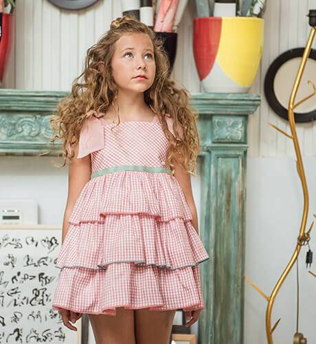 Vestido niña Julia a cuadros vichy rosa &amp; lazos tirantes de Yoedu | Aiana Larocca