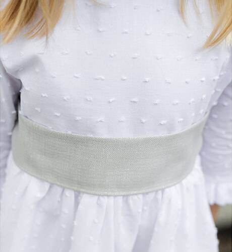 Vestido niña plumeti blanco lazada gris | Aiana Larocca
