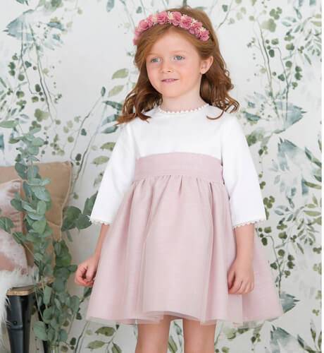 Vestido niña ceremonia con rosa con tul | Aiana Larocca Moda Infantil