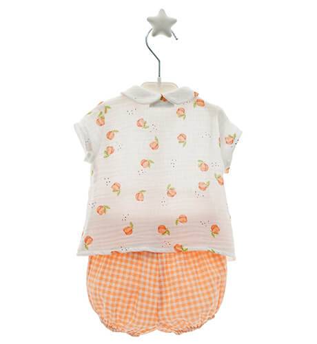 Conjunto bebe camisa &amp; pantalón cuadros vichy mandarina de Micolino | Aiana Larocca