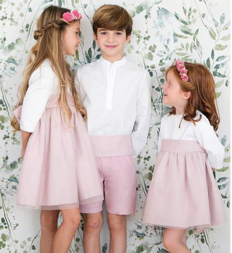 Vestido nina ceremonia con mangas rosa con tul Aiana Larocca Moda Infantil