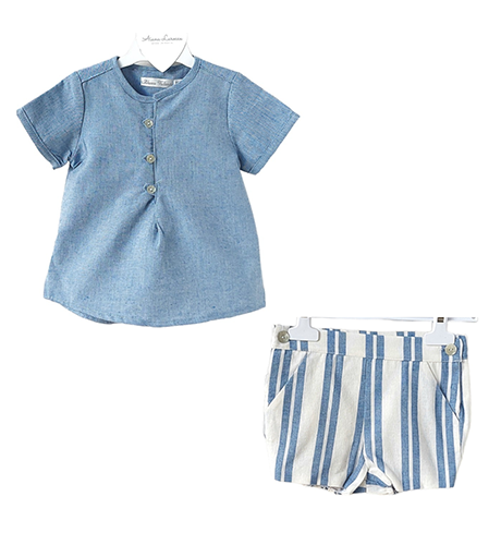 Conjunto niño Camisa azul &amp; pantalón rayas de Blanca Valiente | Aiana Larocca