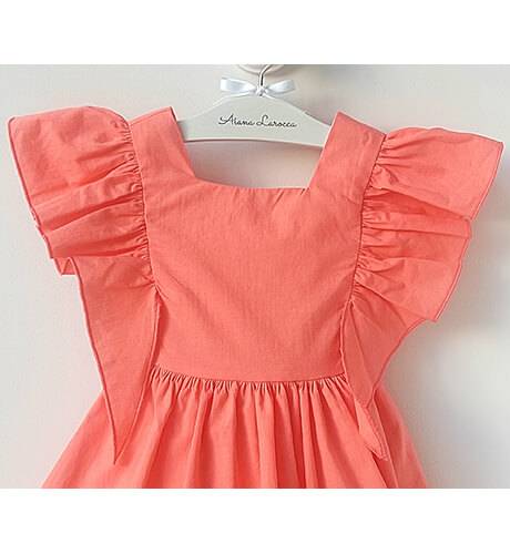Vestido niña volantes coral &amp; lazada de Blanca Valiente | Aiana Larocca