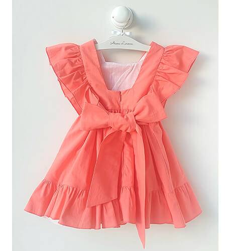 Vestido niña volantes coral &amp; lazada de Blanca Valiente | Aiana Larocca