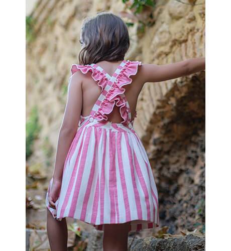 Vestido niña a rayas FUCSIA &amp; tirantes cruzados espalda de Vera by Nekenia | Aiana Larocca