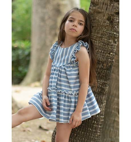 Vestido niña a rayas azul y blanco de Nekenia | Aiana Larocca