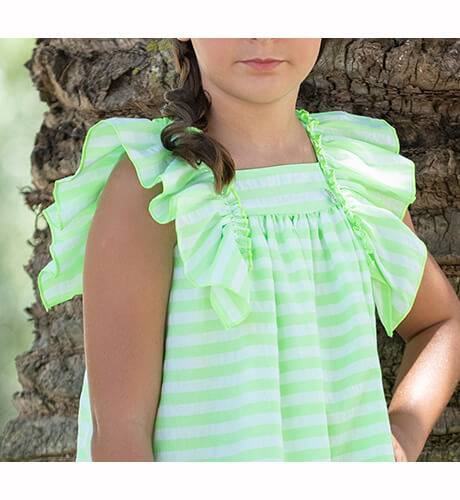 Vestido niña flúor a rayas verdes de Vera by Nekenia  | Aiana Larocca