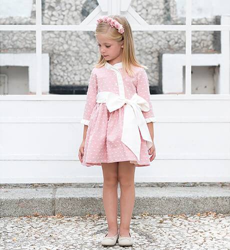 Vestido niña rosa plumeti villela | Aiana Larocca Moda Infantil