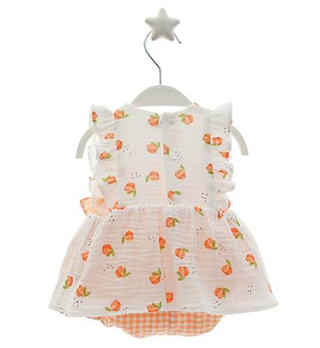 Ranita niña estampado melocotones &amp; lacitos vichy mandarina de Micolino | Aiana Larocca