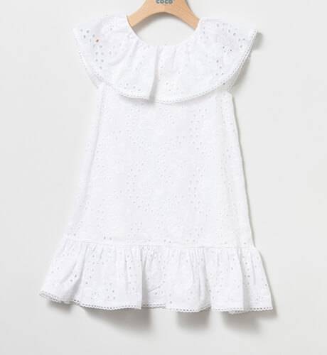 Vestido niña blanco bordado &amp; cuello volante de Coco Acqua | Aiana Larocca