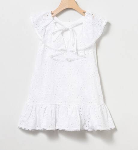 Vestido niña blanco bordado &amp; cuello volante de Coco Acqua | Aiana Larocca