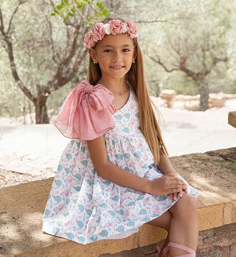 Vestido niña floral asimétrico &amp; Lazada rosa de Coco Acqua | Aiana Larocca