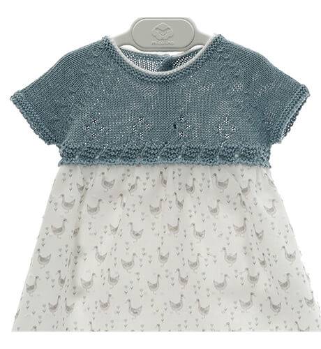 Vestido bebé estampado patitos combinado con punto de Micolino | Aiana Larocca