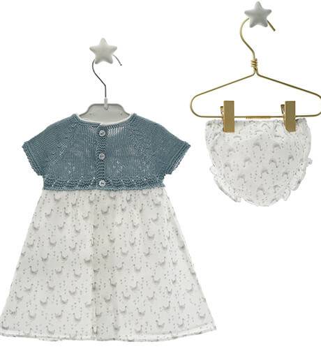 Vestido bebé estampado patitos combinado con punto de Micolino | Aiana Larocca