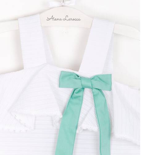 Vestido niña blanco volante lazo verde de Eve Children | Aiana Larocca