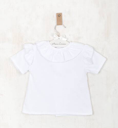 Blusa blanca punto camiseta cuello volante de Baby Yiro | Aiana Larocca
