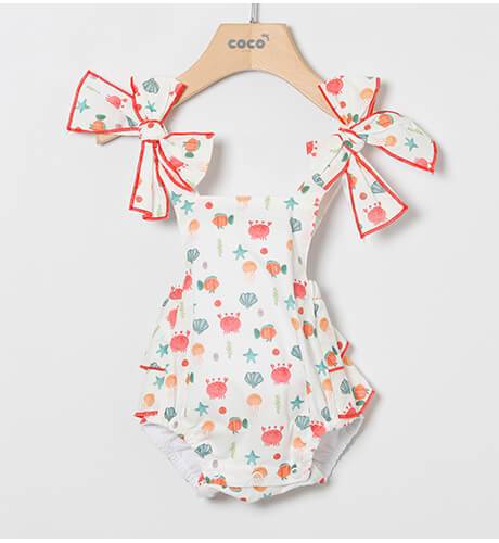 Ranita peto niña estampado fondo del mar  &amp; gorro de Coco Acqua | Aiana Larocca