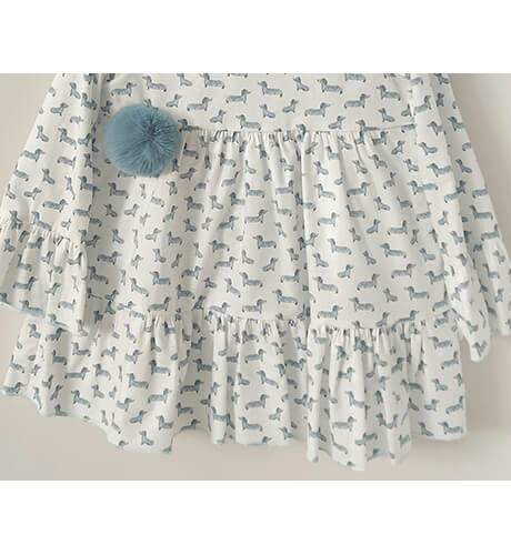 Vestido niña estampado perritos verde de Blanca Valiente | Aiana Larocca