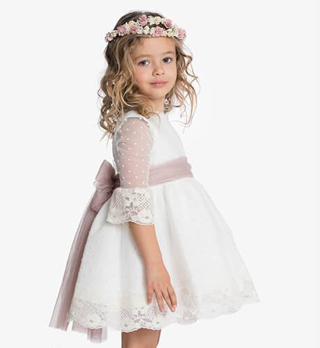 fresa Espectador esta noche Vestido niña ceremonia tul plumeti bordado | Aiana Larocca Moda Infantil