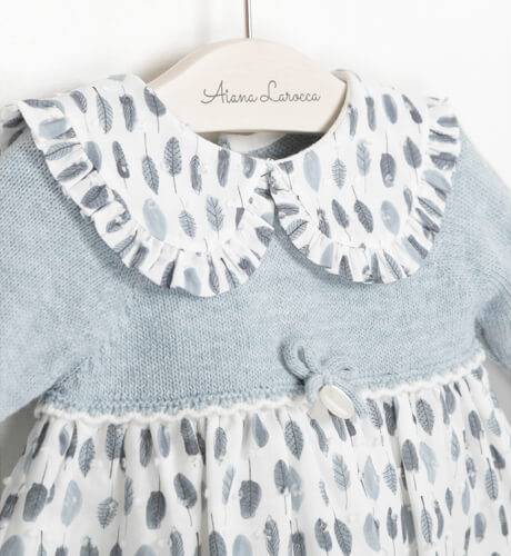 Vestido bebe combinado punto azul grisáceo &amp; estampado de Martín Aranda | Aiana Larocca