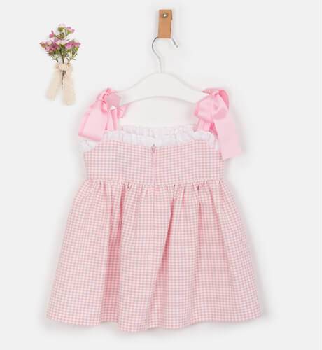 Vestido niña vichy rosa esponjitas de Mon Petit Bonbón | Aiana Larocca