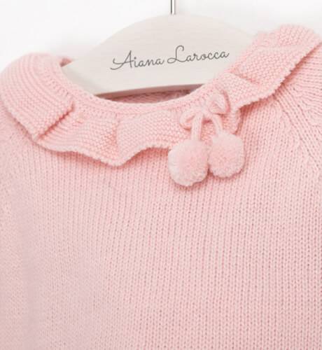 Conjunto bebe jersey pompones y polaina rosa de Micolino  | Aiana Larocca