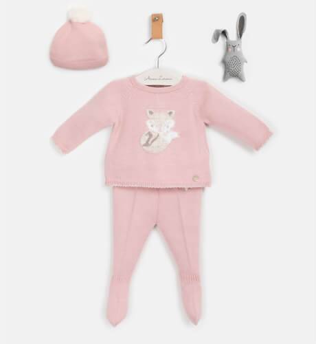 Conjunto bebé jersey y polaina punto rosa little fox de Martín Aranda | Aiana Larocca