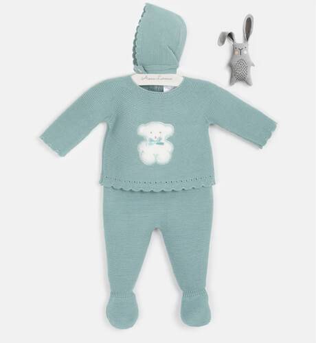 Conjunto bebé Oso jersey y polaina verde de Valentina Bebés | Aiana Larocca