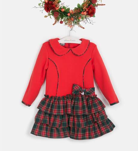 Vestido niña cuerpo rojo y falda cuadros escoceses rojo y verde de Nekenia | Aiana Larocca