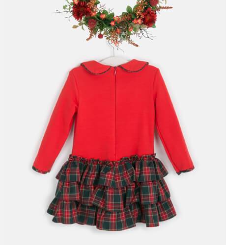 Vestido niña cuerpo rojo y falda cuadros escoceses rojo y verde de Nekenia | Aiana Larocca