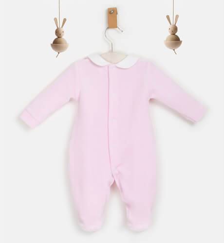 Pijama bebé terciopelo rosa puntilla de Valentina Bebés | Aiana Larocca