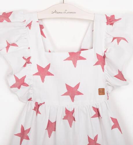 Vestido niña blanco estrellas rosas &amp; tirantes cruzados de José Varón | Aiana Larocca