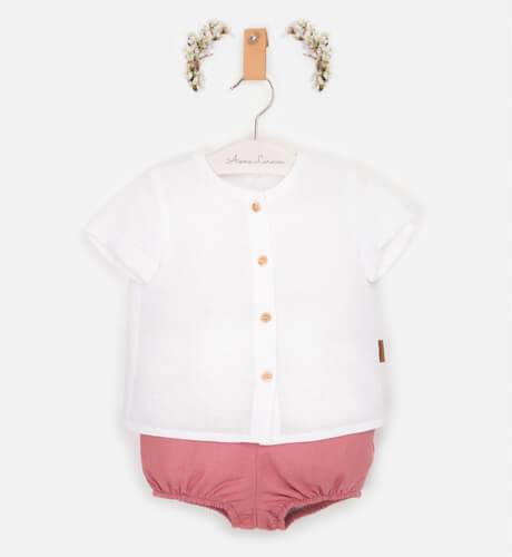 Conjunto niño camisa blanca &amp; bombacho rosa de Cocote | Aiana Larocca