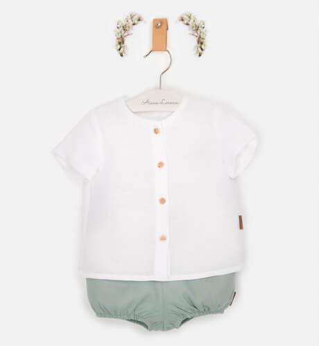 Conjunto niño camisa blanca &amp; bombacho verde de Cocote | Aiana Larocca