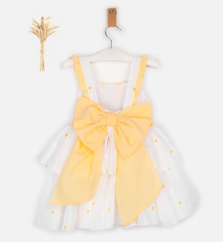 Vestido blanco bordado lazada amarilla &amp; espalda abierta de Dbb Collection | Aiana Larocca
