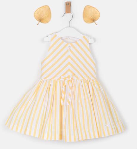 Vestido niña a rayas amarillo espalda abierta de Marta y Paula | Aiana Larocca