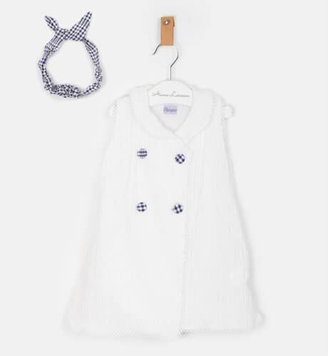 Vestido niña blanco botones vichy de Ancar | Aiana Larocca